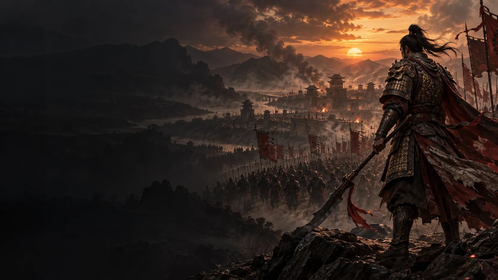 Atmospheric AI editorial artwork for DYNASTY WARRIORS 3: Complete Edition Remastered