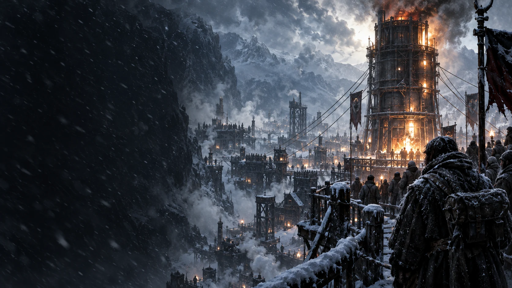 AI editorial illustration for Frostpunk: 1886; not official gameplay