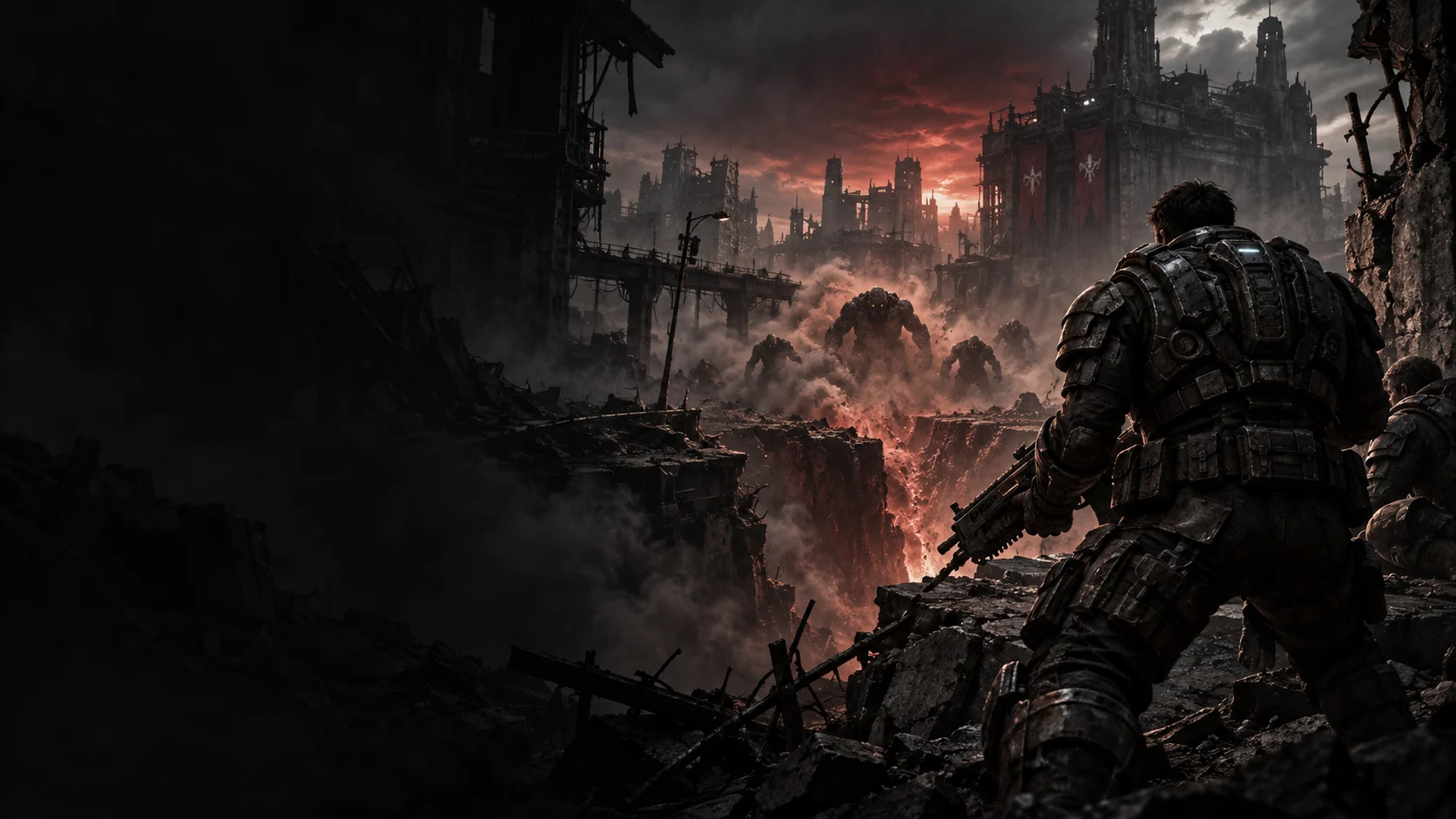 AI editorial illustration for Gears of War: E-Day; not official gameplay