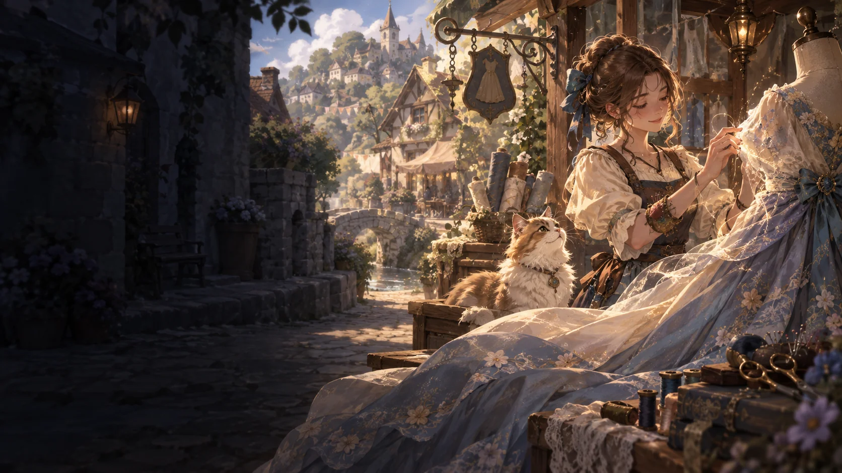 Atmospheric AI editorial artwork for Magical Craft: My Enchanted Dress Shop — Western Release