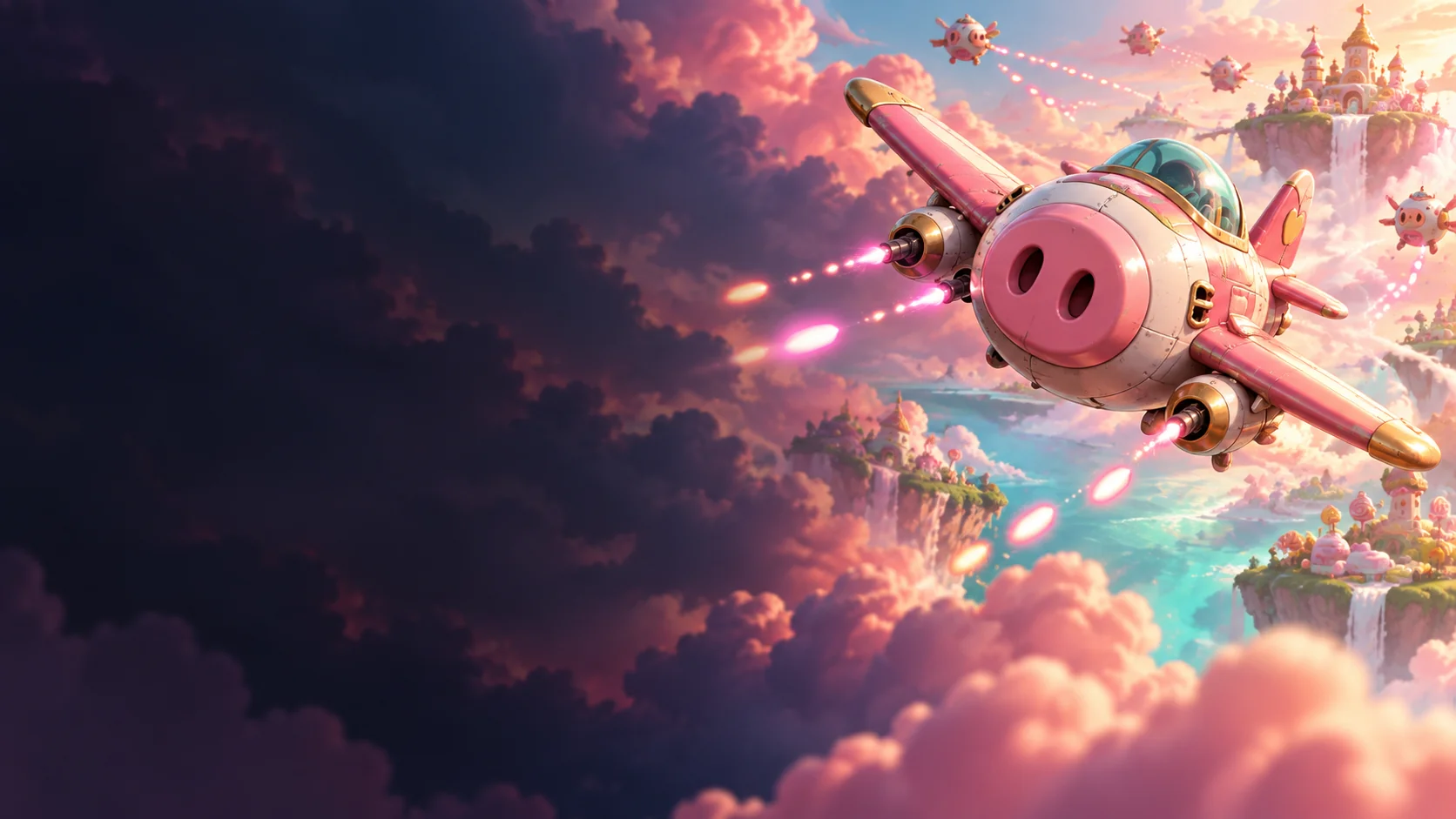 Atmospheric AI editorial artwork for Muchi Muchi Pork! & PinkSweets Boosted
