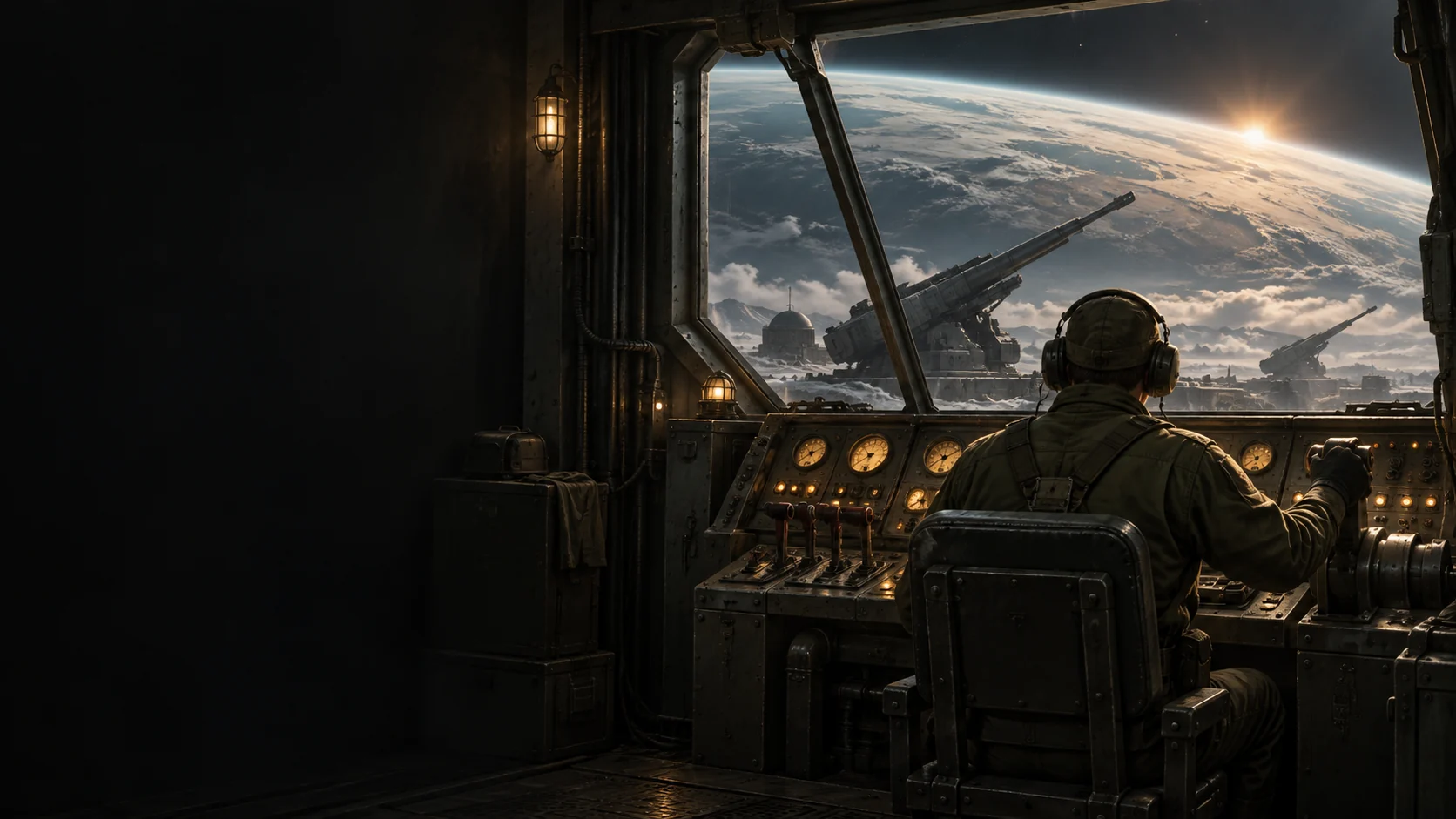 AI editorial illustration for PVKK: Planetenverteidigungskanonenkommandant; not official gameplay
