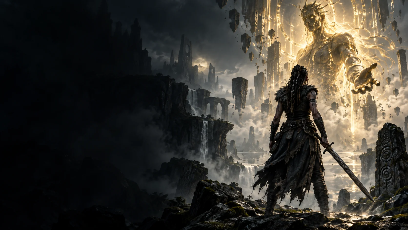 AI editorial illustration for Senua; not official gameplay
