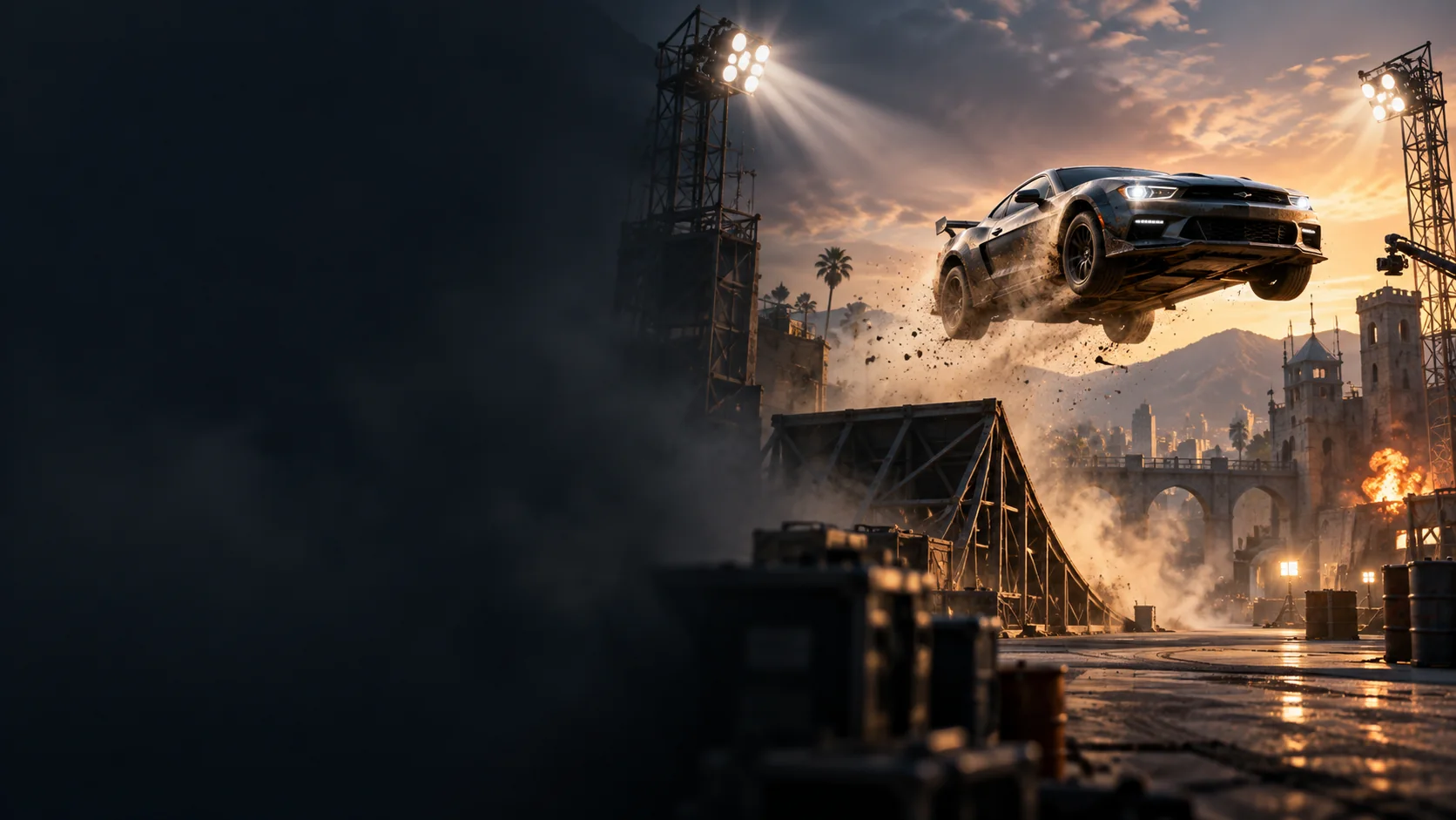 AI editorial illustration for Stuntman: Hollywood; not official gameplay