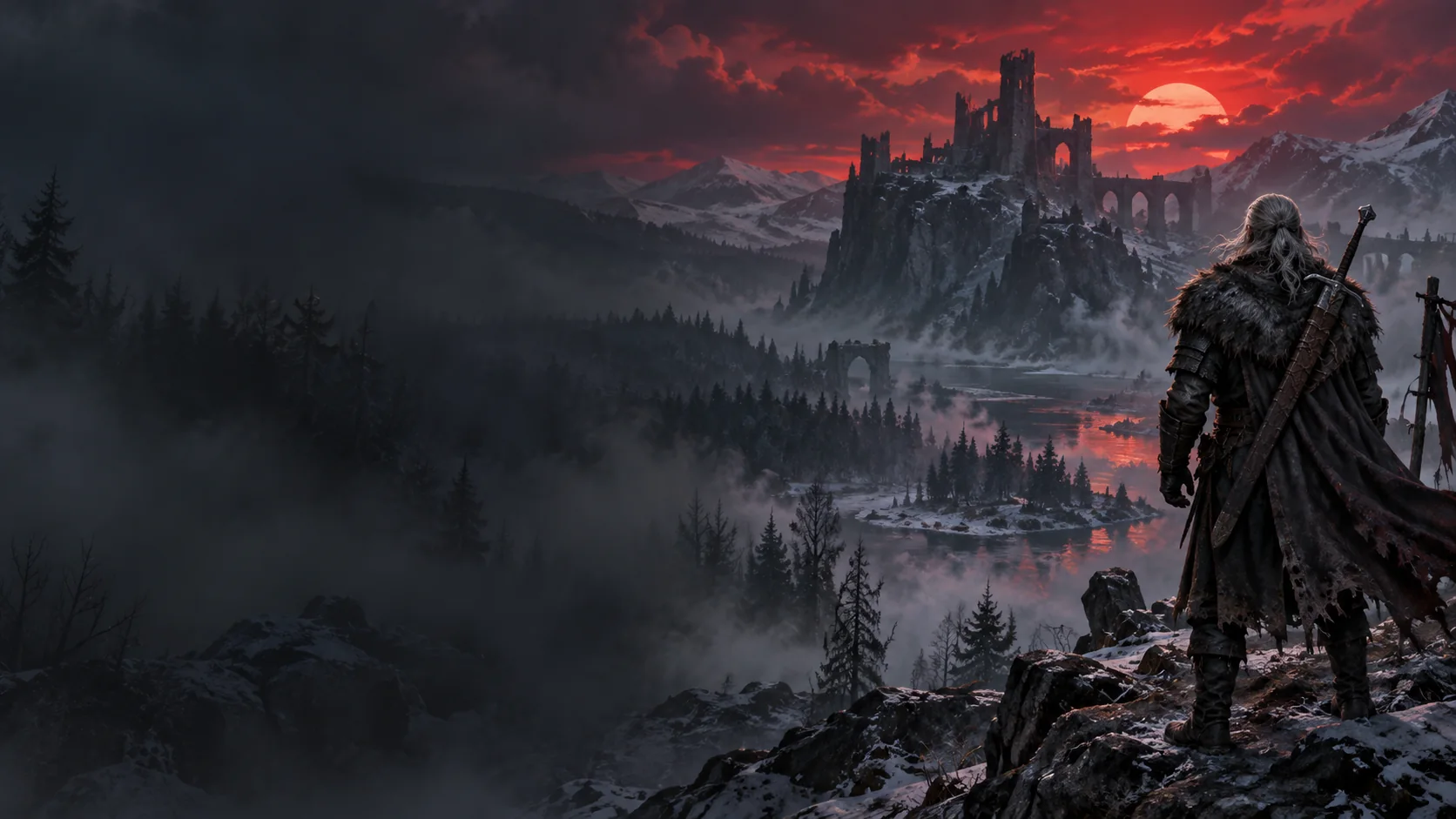 AI editorial illustration for The Witcher 3: Wild Hunt – Songs of the Past; not official gameplay