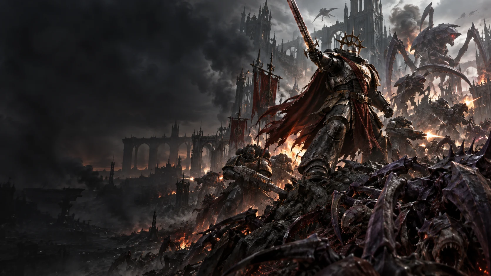 AI editorial illustration for Warhammer 40,000: Dawn of War IV; not official gameplay