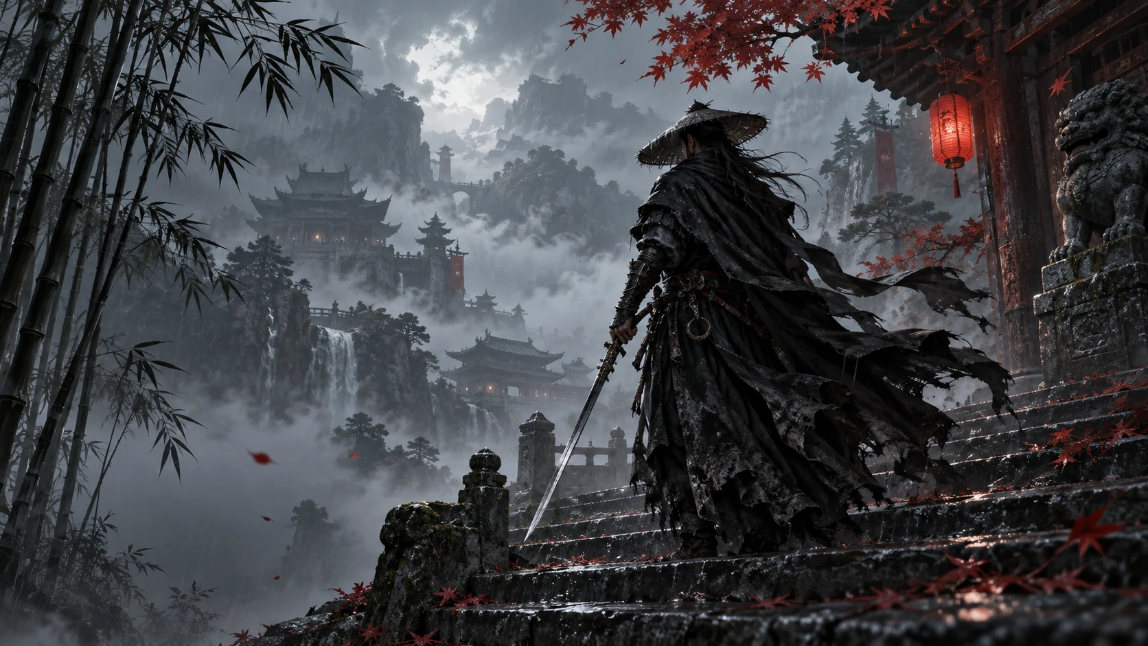 AI editorial illustration for Phantom Blade Zero; not official gameplay