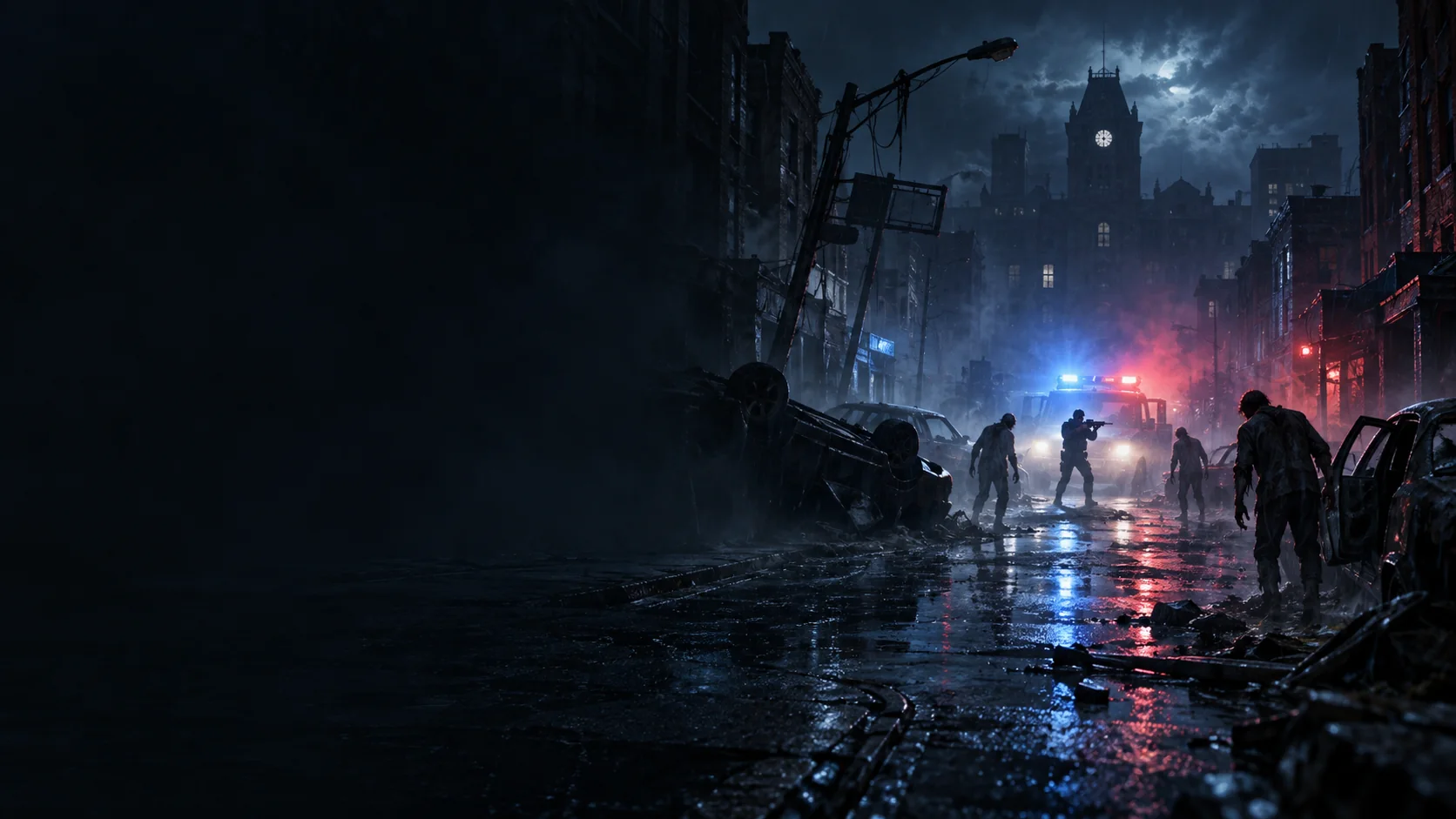 Atmospheric AI editorial artwork for Resident Evil 2 (Deluxe Edition, Nintendo Switch 2)